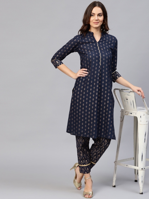 

Jaipur Kurti Women Navy Blue Printed Straight Kurta