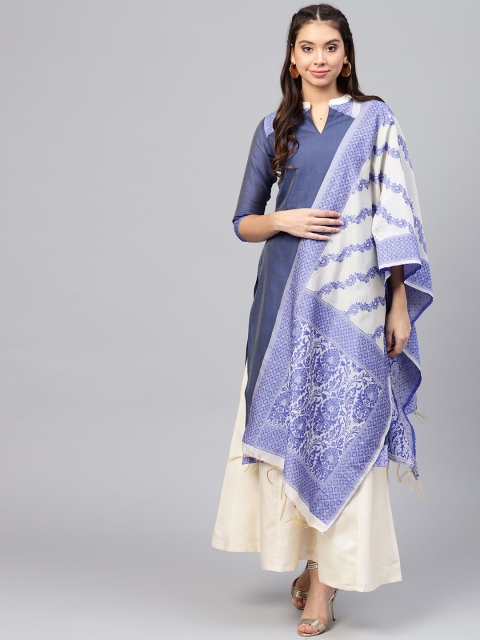 

Jaipur Kurti Women Navy & Off-White Solid Kurta with Palazzos & Dupatta, Navy blue
