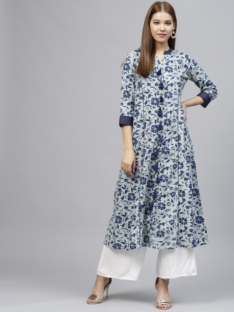 

Jaipur Kurti Women Blue Printed A-Line Kurta