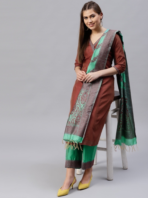 

Jaipur Kurti Women Brown & Green Solid Kurta with Palazzos & Dupatta