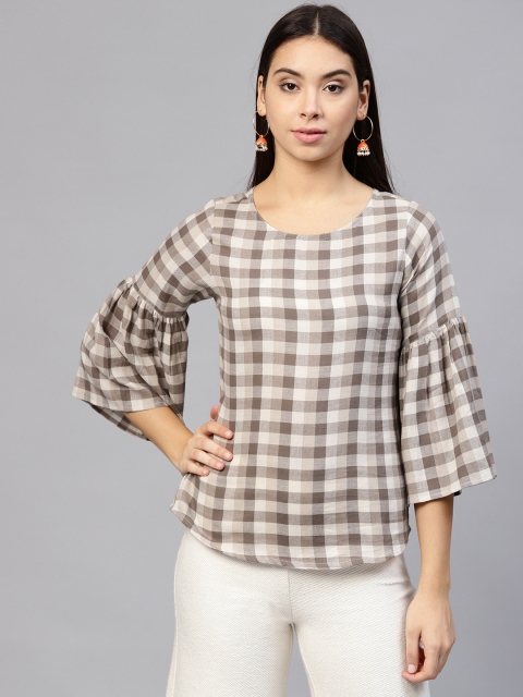 

Jaipur Kurti Women Brown & White Checked Top