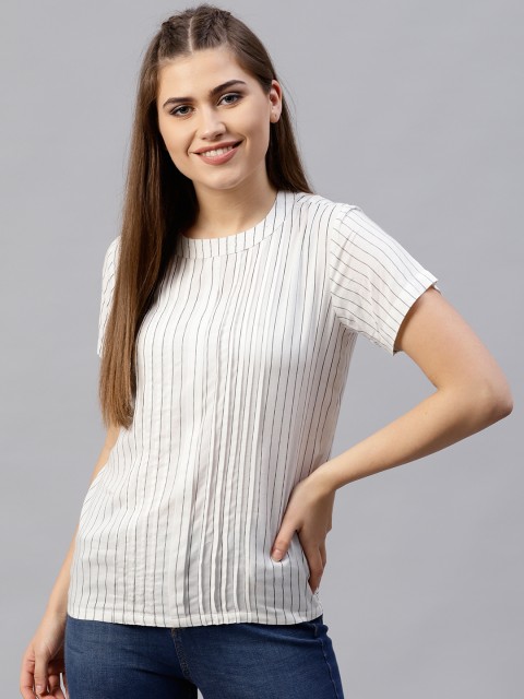 

Jaipur Kurti Women White & Black Striped Top