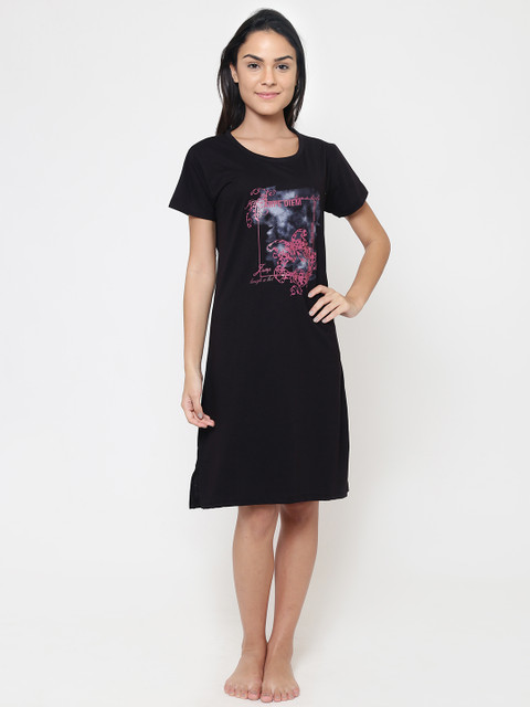 

N2F Women Black Printed Sleep T-Shirt NFWTSB0010