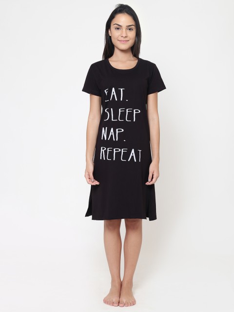 

N2F Women Black Printed Sleep T-Shirt NFWTB10008