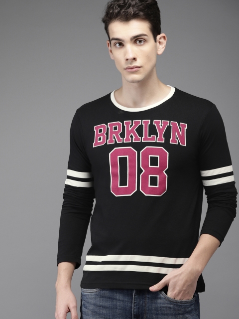 

HERE&NOW Men Black Printed Round Neck T-shirt