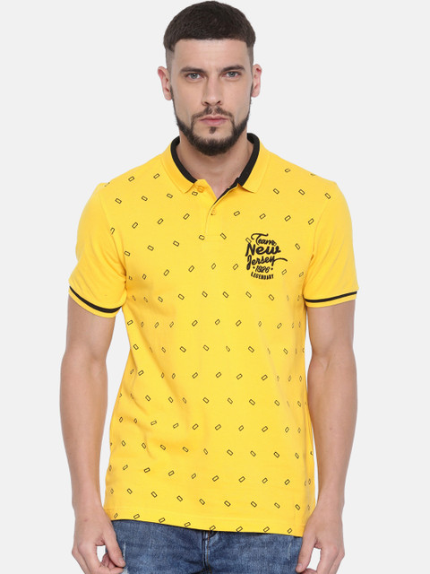 

HERE&NOW Men Yellow Printed Polo Collar T-shirt