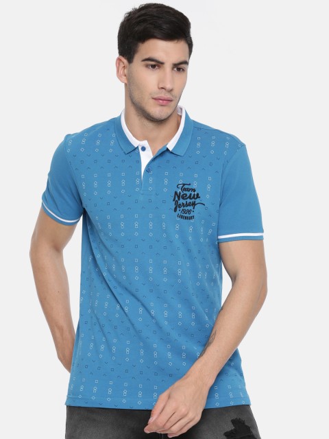 

HERE&NOW Men Blue Printed Polo Collar T-shirt