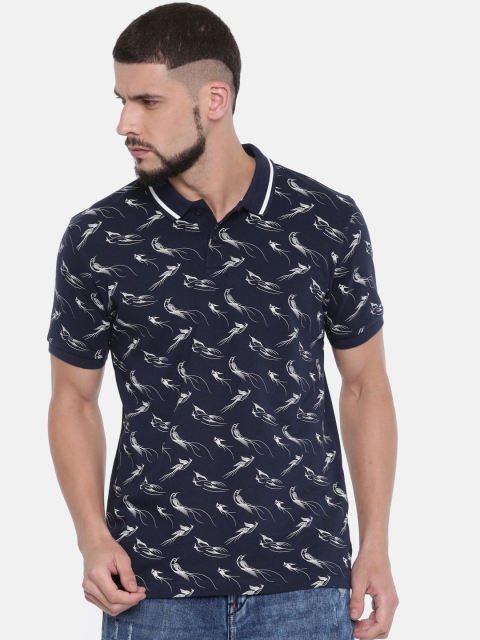 

HERE&NOW Men Navy Printed Polo Collar T-shirt, Navy blue