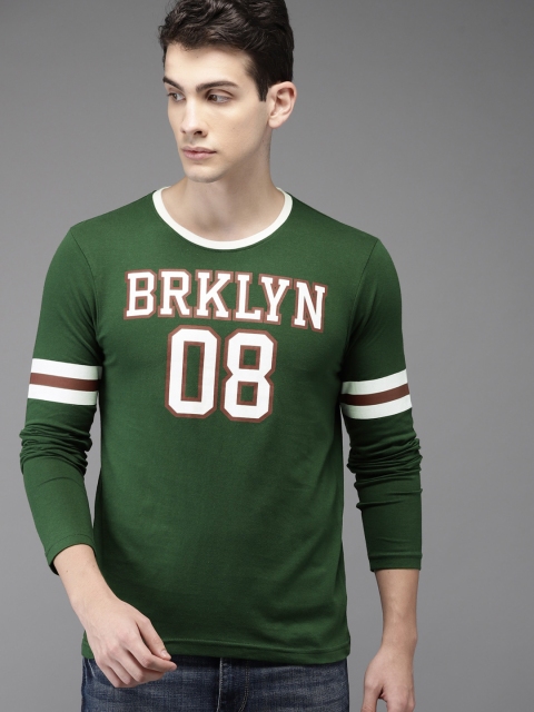 

HERE&NOW Men Green Printed Round Neck T-shirt