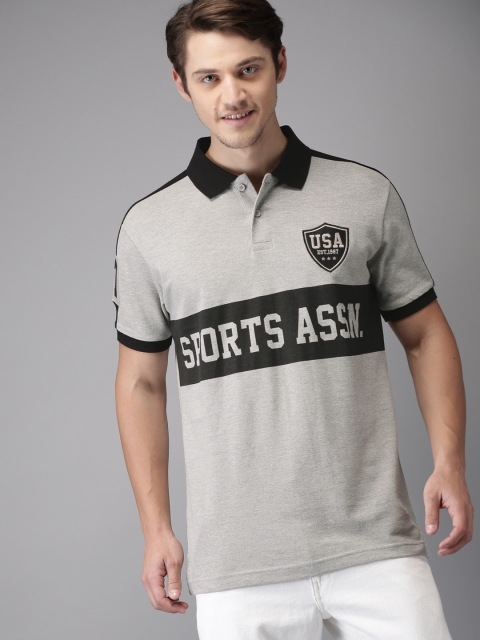 

HERE&NOW Men Grey Printed Polo Collar T-shirt