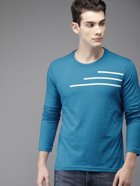 

HERE&NOW Men Blue Printed Round Neck T-shirt