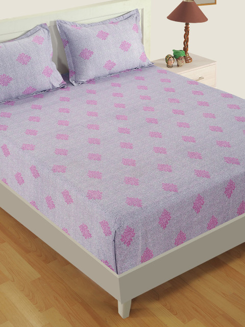 

SWAYAM Purple & Pink Ethnic Motifs Fitted 180 TC Cotton 1 Queen Bedsheet with 2 Pillow Covers