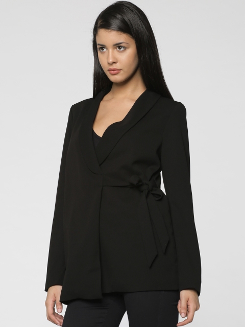 

ONLY Women Black Single-Breasted Tie-Up Casual Blazer