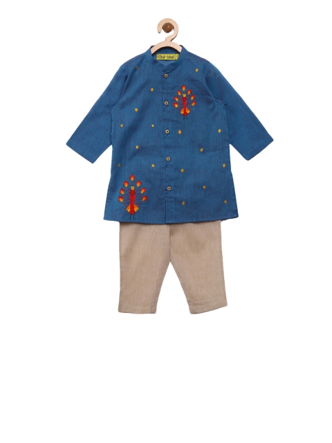 

Tiber Taber Boys Blue & Beige Embroidered Kurta with Trousers