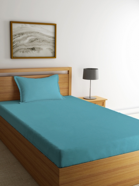 

Portico New York Teal Solid Flat 144 TC Cotton 1 Single Bedsheet with 1 Pillow Cover