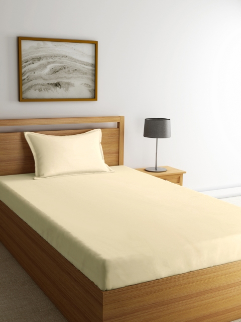 

Portico New York Cream-Coloured Solid Flat 144 TC Cotton 1 Bedsheet with 1 Pillow Covers