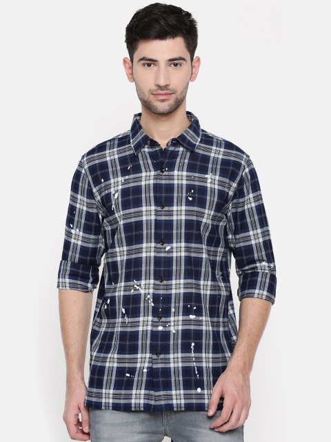 

SKULT by Shahid Kapoor Men Blue & White Regular Fit Checked Casual Shirt