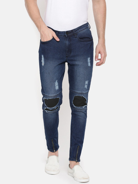 

SKULT by Shahid Kapoor Men Blue Lean Skinny Fit Mildly Distressed Stretchable Jeans
