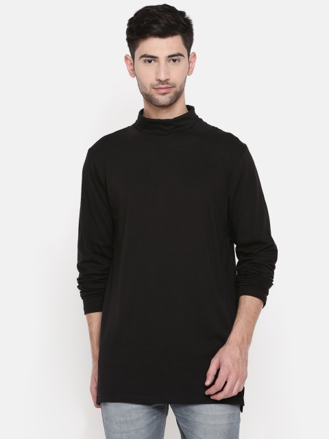 

SKULT by Shahid Kapoor Men Black Solid Turtle Neck Longline T-shirt