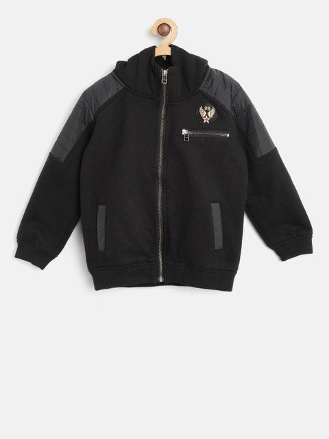 

SCULLERS Girls Black Solid Hooded Bomber