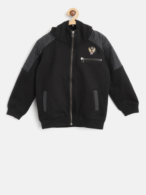 

SCULLERS Girls Black Solid Hooded Bomber