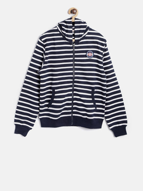 

SCULLERS Boys Navy Blue Striped Hooded Sweatshirt