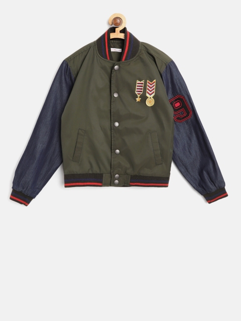 

SCULLERS Boys Olive Green Solid Bomber Jacket