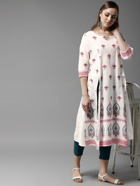 

Moda Rapido Women White & Red Printed A-Line Kurta