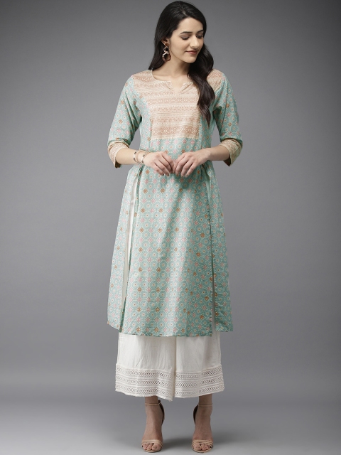 

Moda Rapido Women Green & Beige Printed A-Line Kurta