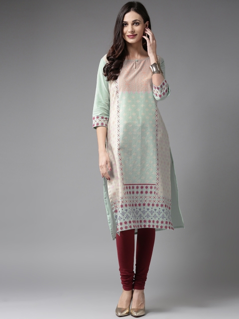 

Moda Rapido Women Sea Green & Peach-Coloured Printed Straight Kurta