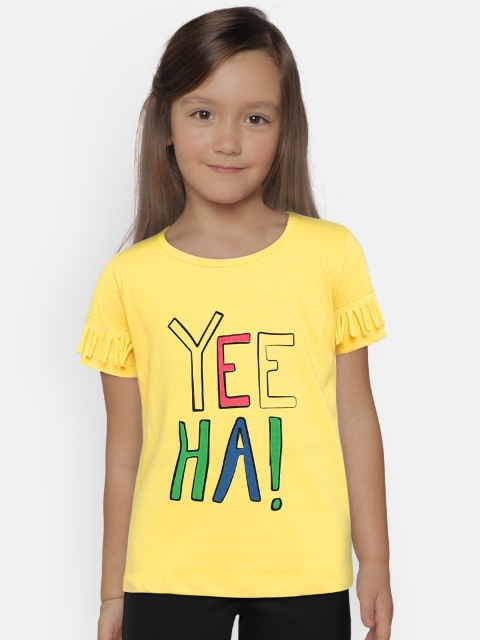 

YK Girls Yellow Printed Round Neck T-shirt