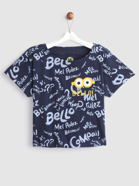 

YK Minion Girls Navy Blue Printed Round Neck T-shirt