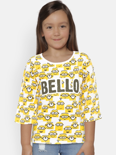 

YK Minion Girls Yellow Printed Round Neck T-shirt