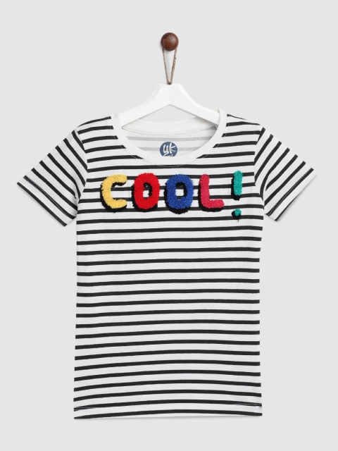 

YK Girls White & Black Striped Round Neck T-shirt