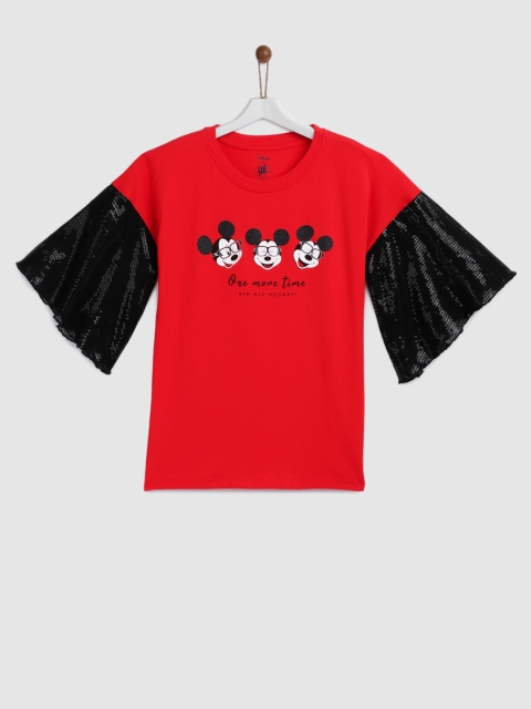 

YK Disney Girls Red & Black Colourblocked Printed Top
