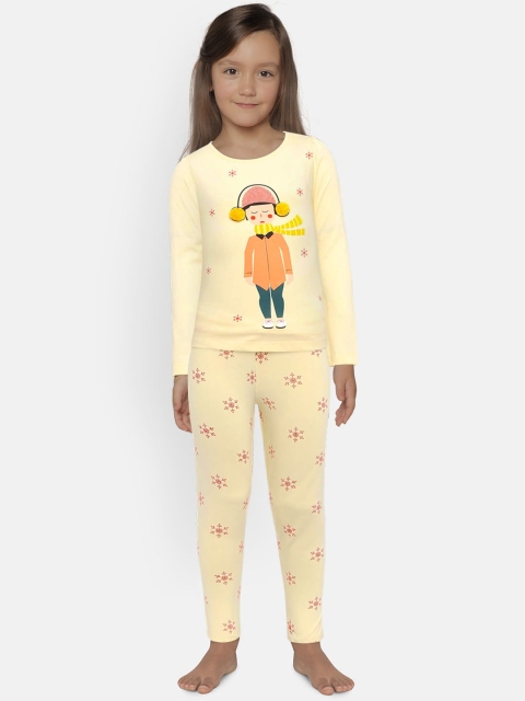 

YK Girls Cream-Coloured Printed T-shirt with Leggings