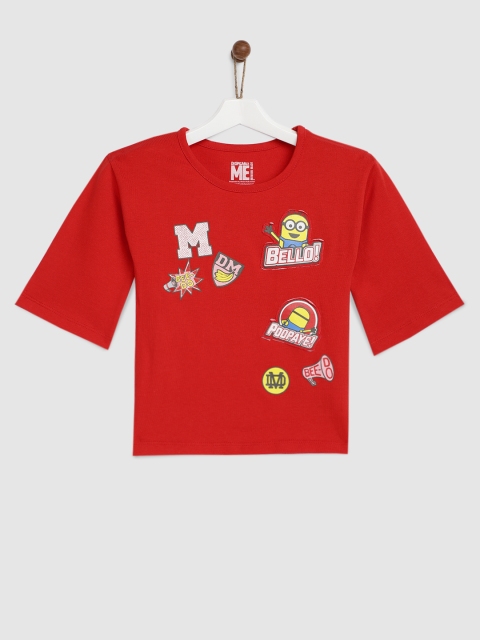 

YK Minion Girls Red Printed Round Neck T-shirt