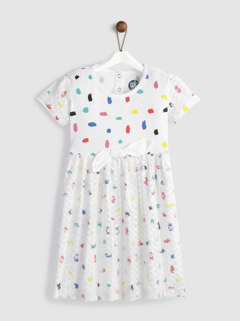 

YK Girls White Printed Fit and Flare Dress
