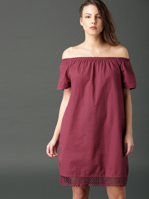 

Roadster Women Burgundy Solid A-Line Dress