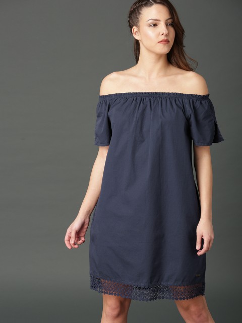 

Roadster Women Navy Solid A-Line Dress, Navy blue