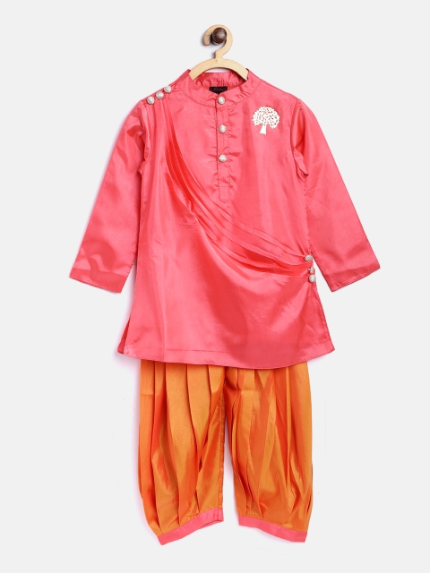 

pspeaches Boys Coral Pink & Orange Solid Kurta with Dhoti Pants
