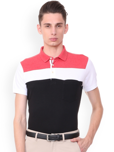 

Allen Solly Men Black & White Colourblocked Polo Collar T-shirt