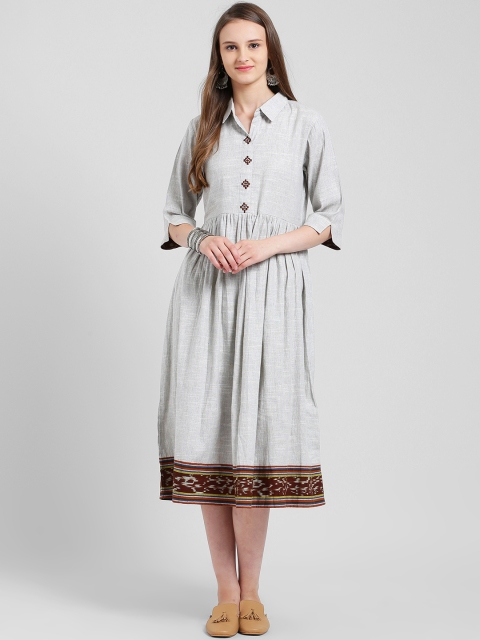 

Kira Women Grey Printed Fit and Flare Dress