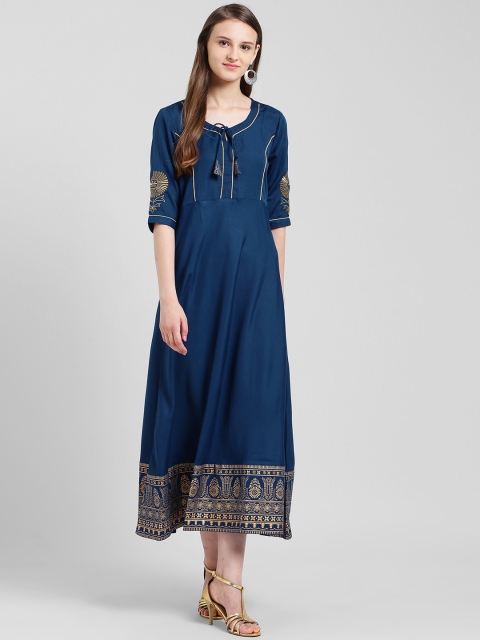 

Kira Women Navy Blue Printed Fit and Flare Dress