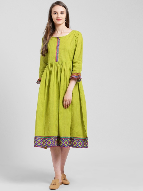 

Kira Women Lime Green Printed Fit and Flare Dress