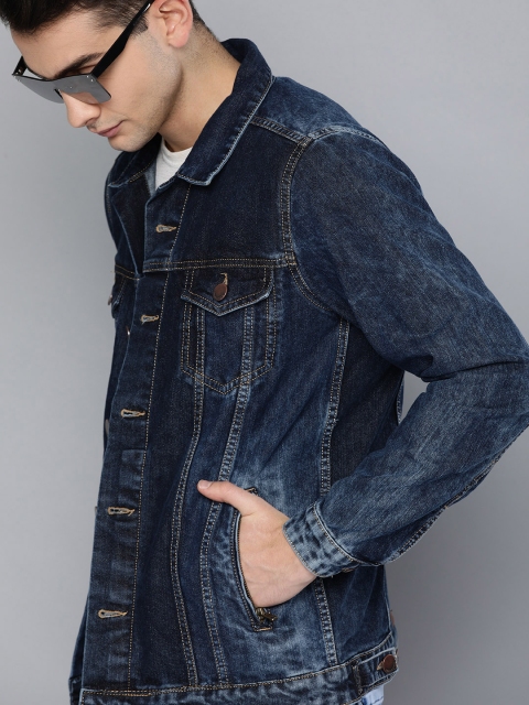 

HERE&NOW Men Blue Washed Denim Jacket