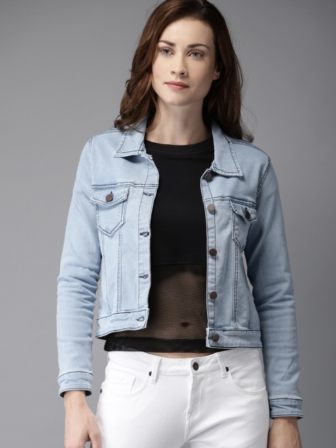 

HERE&NOW Women Blue Solid Denim Jacket