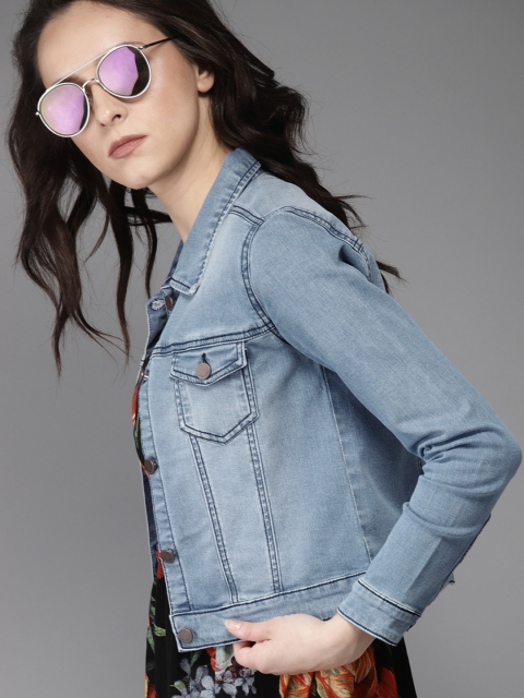 

HERE&NOW Women Blue Solid Denim Jacket