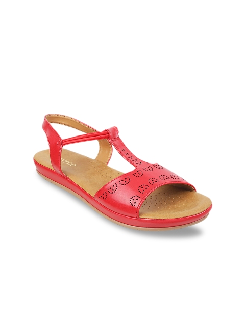 

Metro Women Red Solid Synthetic T-Strap Flats