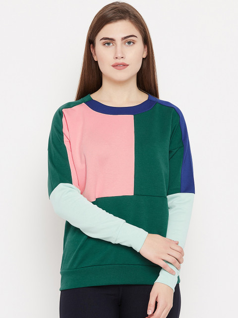 

ADIDAS Women Green & Pink ID Glory CRW Colourblocked Sweatshirt